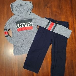 2T hooded Levi graphic tee and Derek Heart pant